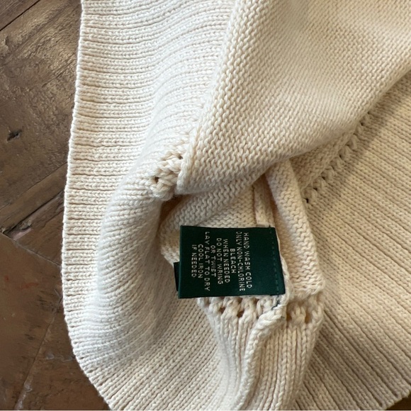 Lauren Ralph Lauren Cream Cowl Neck Metal Button Front Cardigan Sweater Medium - Picture 8 of 8